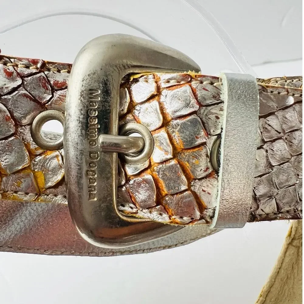 New Massimo Dogana Snake Leather Heel Sandals Size 9.5 US  Silver / Yellow Color - Picture 13 of 16